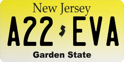 NJ license plate A22EVA