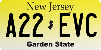 NJ license plate A22EVC