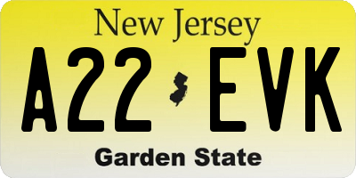 NJ license plate A22EVK