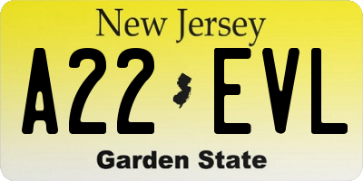 NJ license plate A22EVL