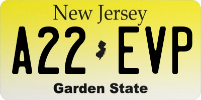 NJ license plate A22EVP
