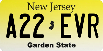 NJ license plate A22EVR