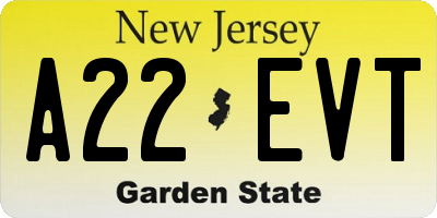 NJ license plate A22EVT