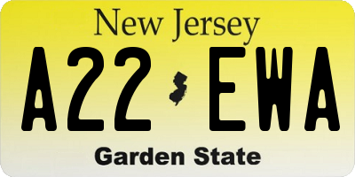 NJ license plate A22EWA