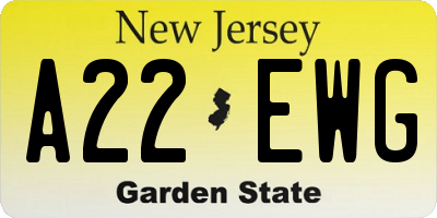 NJ license plate A22EWG
