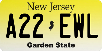 NJ license plate A22EWL
