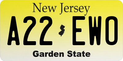 NJ license plate A22EWO