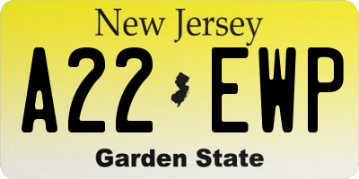 NJ license plate A22EWP