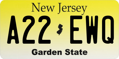 NJ license plate A22EWQ