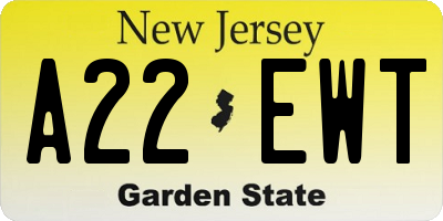 NJ license plate A22EWT