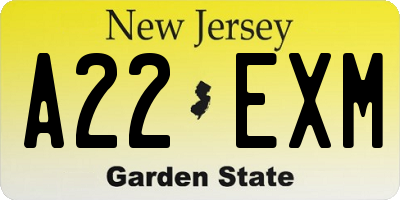 NJ license plate A22EXM