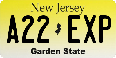 NJ license plate A22EXP