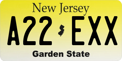 NJ license plate A22EXX