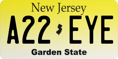 NJ license plate A22EYE