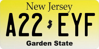 NJ license plate A22EYF