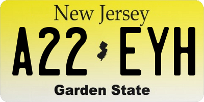 NJ license plate A22EYH