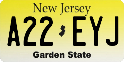 NJ license plate A22EYJ