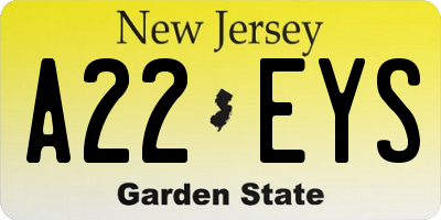 NJ license plate A22EYS