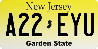 NJ license plate A22EYU