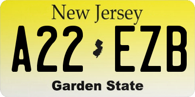 NJ license plate A22EZB