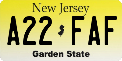 NJ license plate A22FAF