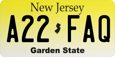 NJ license plate A22FAQ