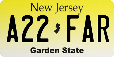 NJ license plate A22FAR
