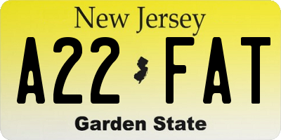 NJ license plate A22FAT