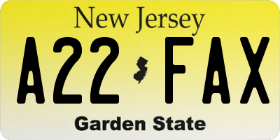 NJ license plate A22FAX