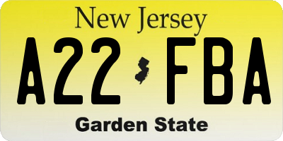 NJ license plate A22FBA