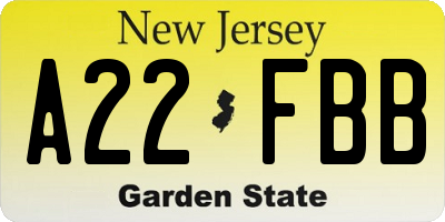 NJ license plate A22FBB