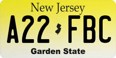 NJ license plate A22FBC