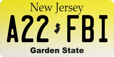 NJ license plate A22FBI