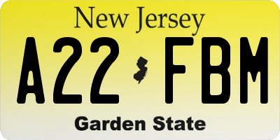 NJ license plate A22FBM