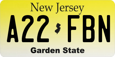 NJ license plate A22FBN