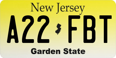 NJ license plate A22FBT