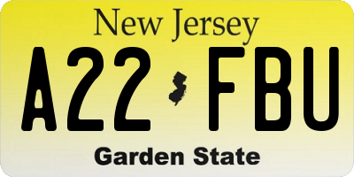 NJ license plate A22FBU