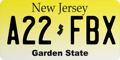 NJ license plate A22FBX