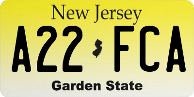 NJ license plate A22FCA