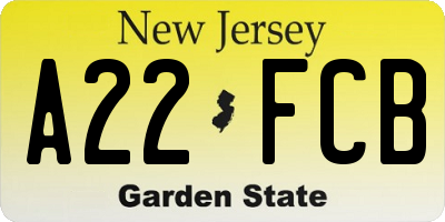 NJ license plate A22FCB