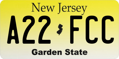 NJ license plate A22FCC