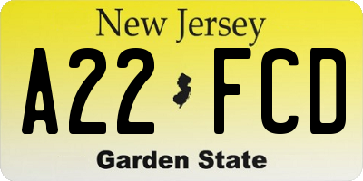 NJ license plate A22FCD