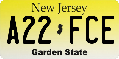 NJ license plate A22FCE