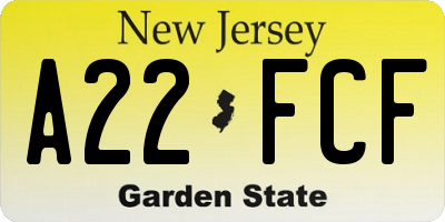 NJ license plate A22FCF