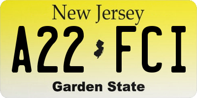 NJ license plate A22FCI