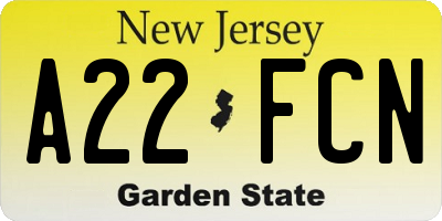 NJ license plate A22FCN