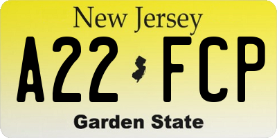 NJ license plate A22FCP