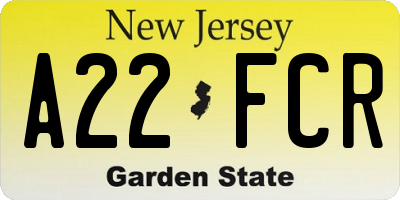 NJ license plate A22FCR