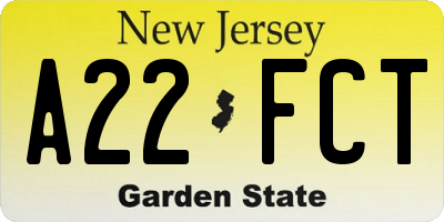 NJ license plate A22FCT