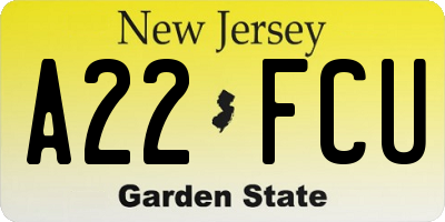 NJ license plate A22FCU